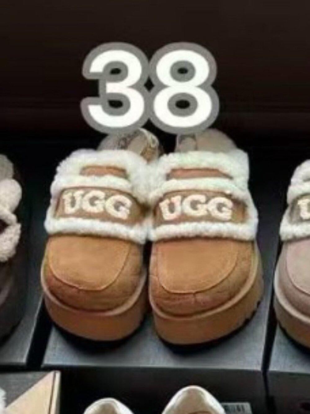 UGG Sheepskin Fur Slippers Slingback Strap Chestnut Sand Beige NEW WITH BOX